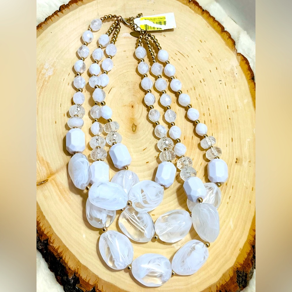 Natasha white 3 tier necklace gold tone NWT